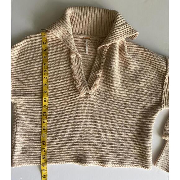 Free People Long Sleeve V-Neck Collar Sweater Marlie Pullover Ribbed Pink Small - Picture 5 of 8